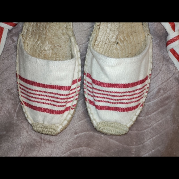 Soludos | Red & Tan Canvas Tie Up Espadrille Jute Sandals Womens Size 7 - Picture 5 of 9